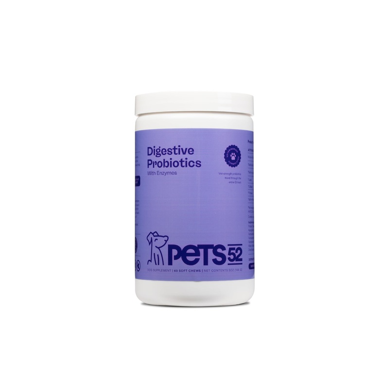 Pets 52 – Digestive Dog Probiotics with Enzymes – Supports Healthy Gut Flora, Boosts Immune System, Promotes Stomach Comfort, Vet-Strength Formula for Improved Digestion – 30-Day Results