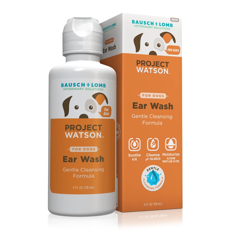 Project Watson Bausch + Lomb Ear Wash for Dogs, Gentle pH Balanced Formula to Help Support Ear Health & Hygiene, Contains Aloe Leaf Juice, Hydrogen Peroxide & Fragrance Free, 4 Fl Oz