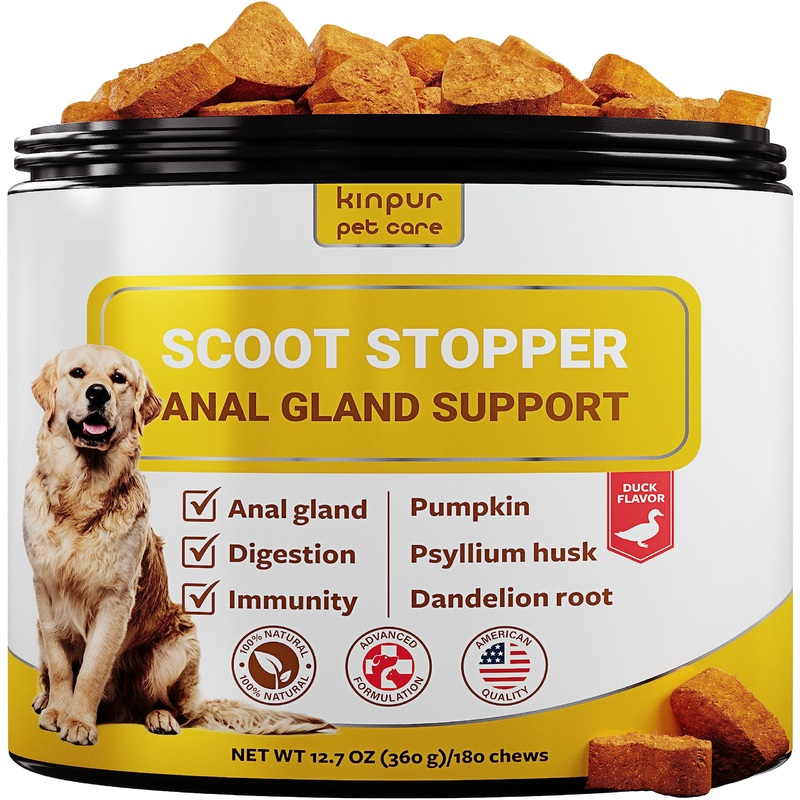 Scoot Stopper Dog Soft Chews w/Fiber – Stool Hardener for Dog Anal Gland Treatment, Digestion Support -180 Tasty Chews w/Natural Flaxseed, Pumpkin and Psyllium Husk for Dog Comfort