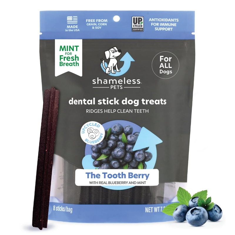 Shameless Pets Dental Treats for Dogs, The Tooth Berry – Healthy Dental Sticks with Immune Support for Teeth Cleaning & Fresh Breath – Dog Bones Dental Chews Free from Grain, Corn & Soy 7.2 Ounce (Pack of 1)