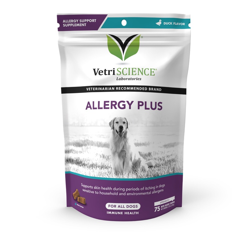 VetriScience Allergy Plus Immune Support Supplement for Dogs, Duck Flavor, 75 Chews  Probiotic Allergy Relief for Dogs with Itchy Skin, Paw Licking, Watery Eyes, Sneezing and GI Support