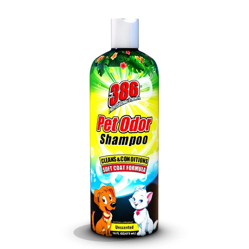 386 Professional Strength Dog Shampoo and Conditioner  16 FL Oz Pet Odor Dog Shampoo for Smelly Dogs  Soft Coat Formula with Safe Ingredients  Unscented Hypoallergenic Dog Shampoo