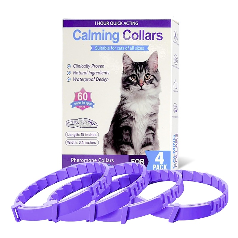 4 Pack Calming Collar for Cats – Adjustable Calming Cat Collar,Cat Stress and Anxiety Relief,Cat Pheromones Calming Collar for Small,Medium Large Cat Purple