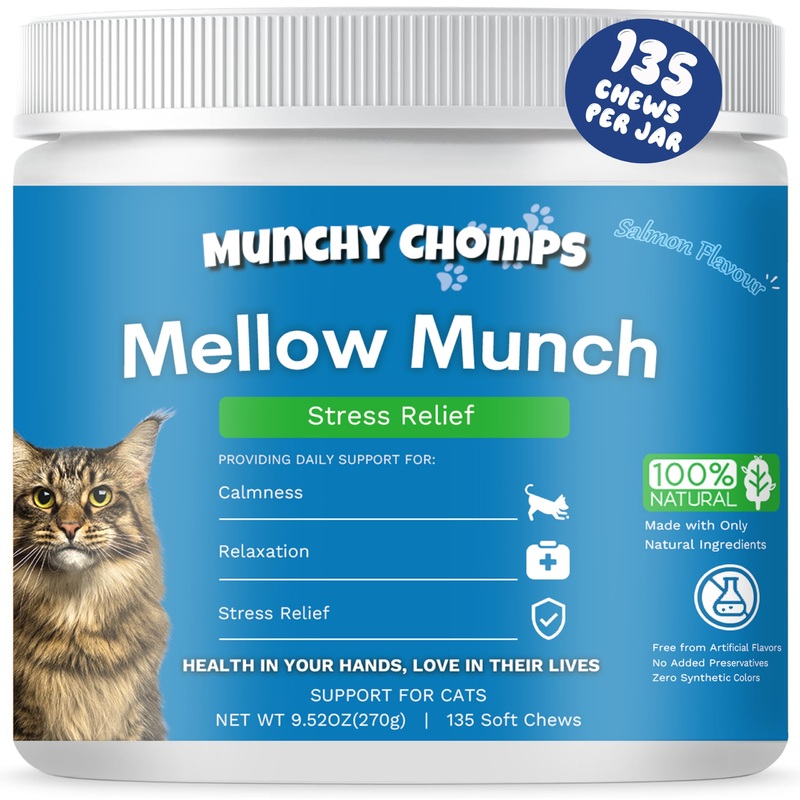 Calming Care Support for Cats – Stress Relief & Mellow Calming Chews with Hemp Seed & L-Theanine – Promotes Relaxation & Composure During Stressful Situations (Salmon) Salmon