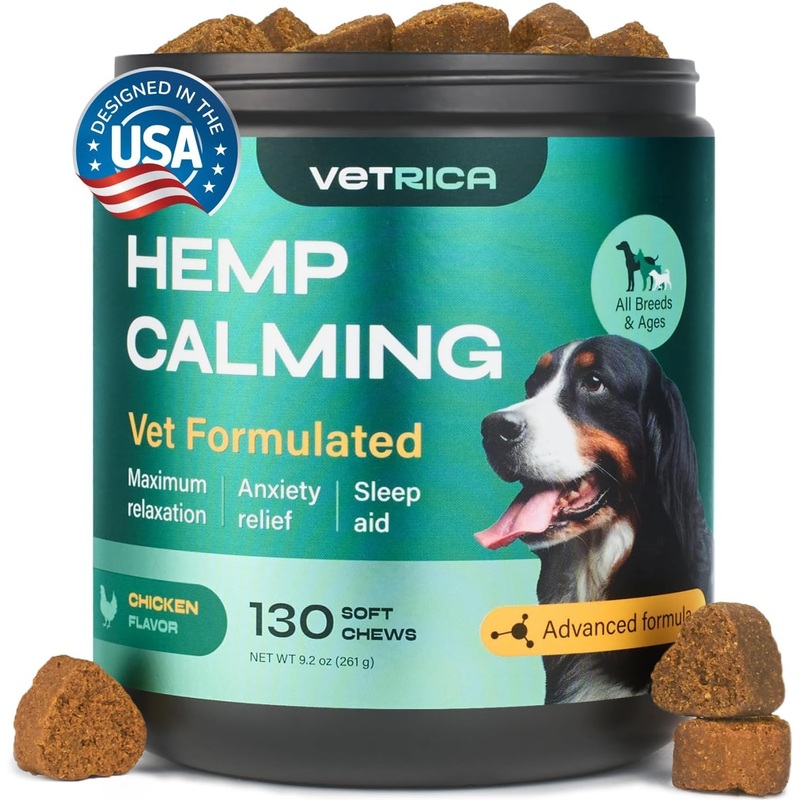 Calming Chews for Dogs Anxiety Relief – Hemp Calming Chews for Dogs – Soft Treats for Storms, Fireworks, Separation, Vet Visits, Grooming, Travel – Valerian Root, Hemp Seed Oil, Turmeric, L-Theanine Chicken 130 count