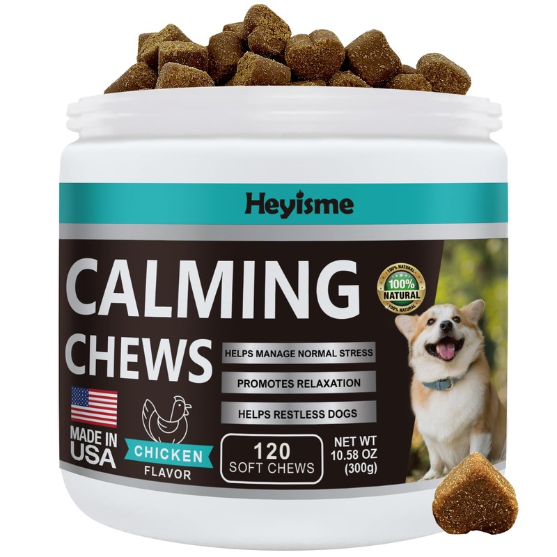 Calming Chews for Dogs, Dog Calming Treats with Hemp, Valerian Root, Organic Chamomile, Dog Anxiety Relief Aid with Thunder, Fireworks, Separation, Barking, Stress Relief (Chicken, 120 Chews) Chicken