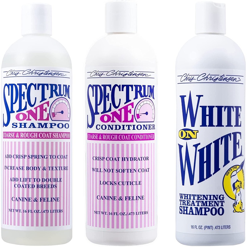 Chris Christensen Shampoo & Conditioner 16 oz Bundle – Spectrum One Shampoo + Spectrum One Conditioner + White on White Shampoo, Groom Like a Professional, Made in USA