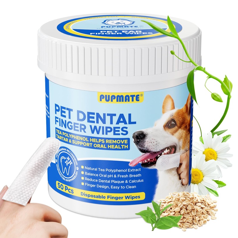 Dental Care Wipes for Dog & Cat- Teeth Cleaning Finger Wipes for Plaque and Tartar Removal, Safe & Gentle Disposable Toothbrush Wipes for Fresh Breath & Gum Care – 50 Pcs 50 Count (Pack of 1)