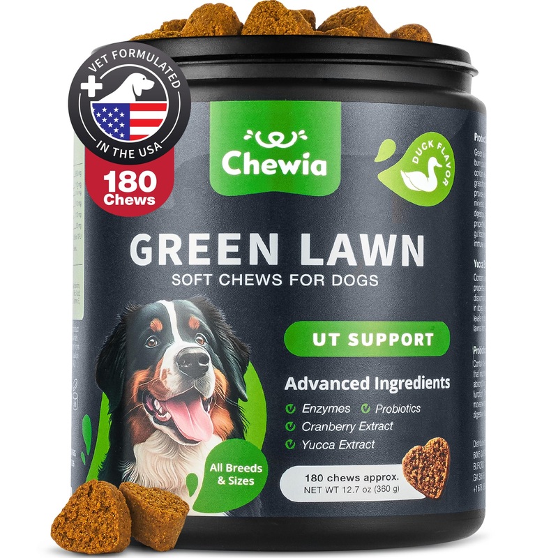 Grass Burn Spot Chews for Dogs – Dog Urine Neutralizer for Lawn – Grass Savers for Dog Urine – Dog Pee Lawn Spot Saver Caused by Dog Urine – Grass Treatment Rocks – Probiotics, Enzymes & Multivitamins Duck 180 count