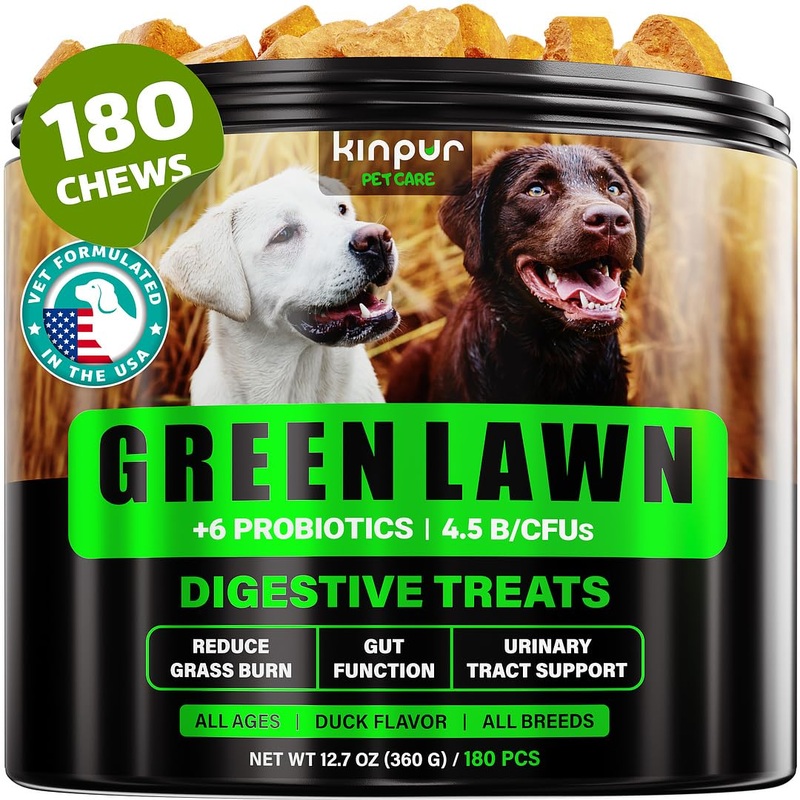 Green Lawn Chews for Dogs – Natural Dog Urine Neutralizer for Lawn with Cranberry, Probiotics, ACV & Digestive Enzymes – 180 Chews for Healthy Bladder, Urinary Tract – Grass Burn, Yellow Spots Treats Duck – 180 Chews (Pack of 2)