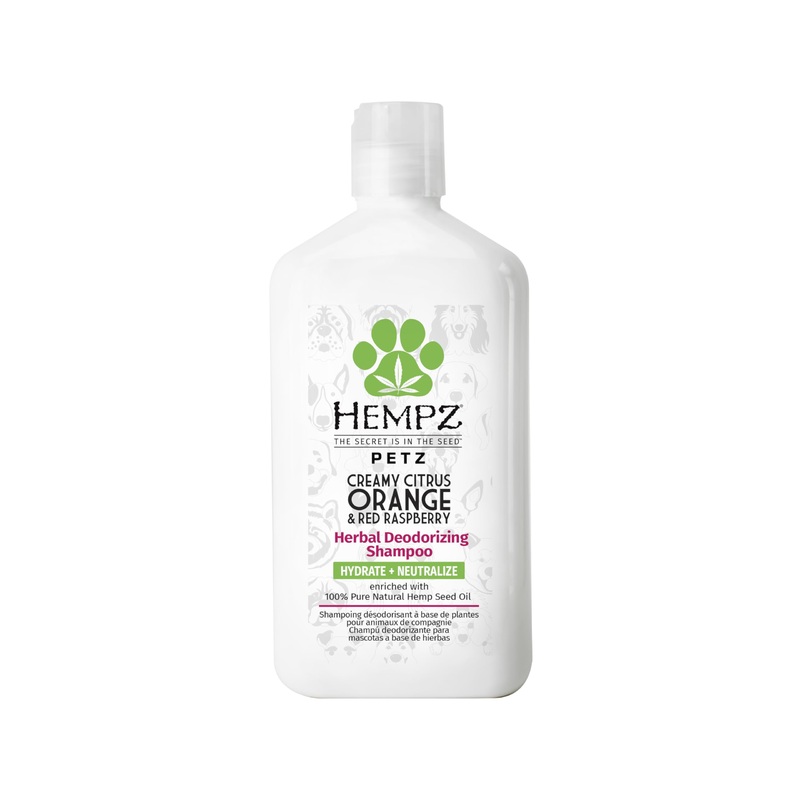 Hempz Petz Dog Shampoo, Creamy Citrus Orange & Red Raspberry Herbal Deodorizing Cleanser, 17 oz.