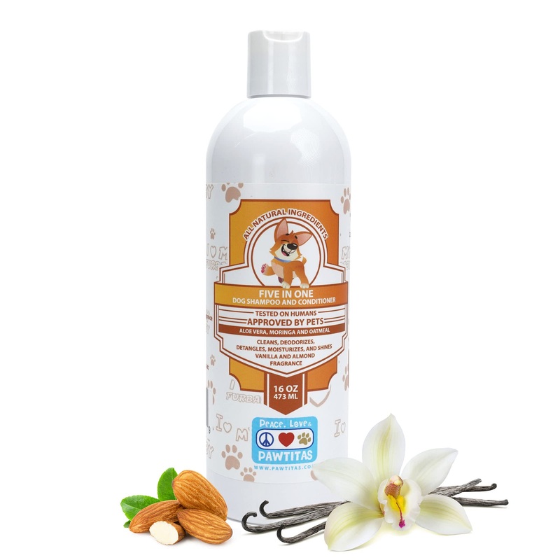 Pawtitas Dog Shampoo and Conditioner All Natural and Hypoallergenic Shampoo for Puppy Made with Certified Organic Natural Herbs Dog Conditioner – 16 Oz Dog Shampoo Made with Vanilla & Almond