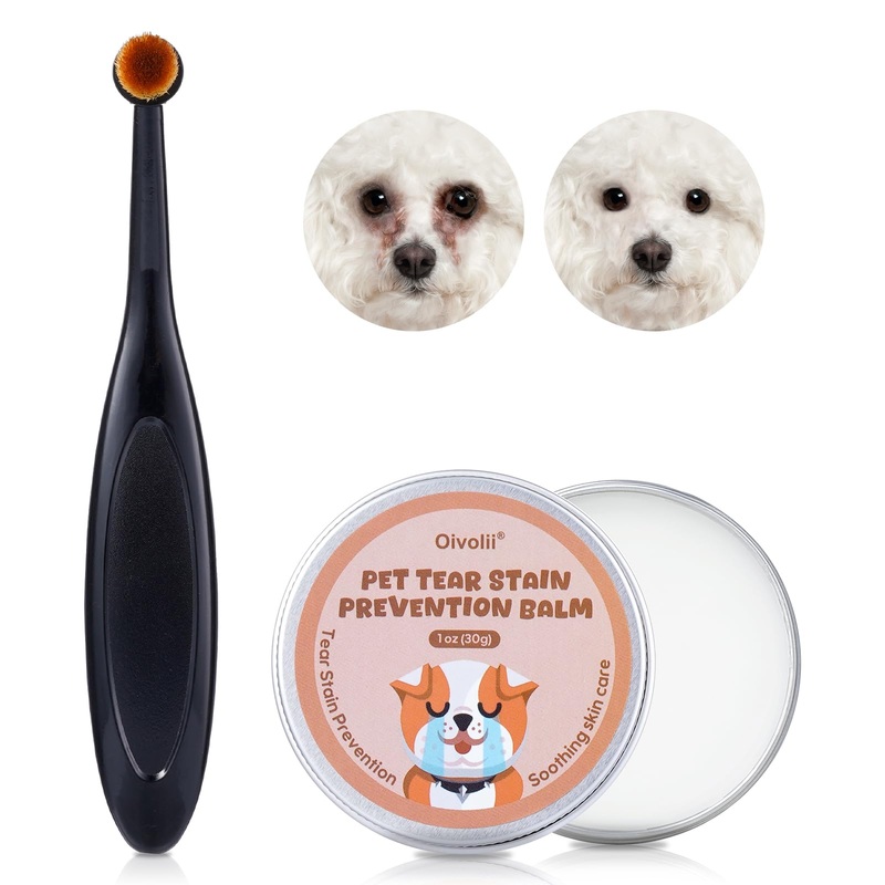 Pet Tear Stain Remover Balm with Pro Powder Brush,Eye Care for Dogs and Cats, Natural Safe Repel Tears,Gently Cleanses Effective & Non-Irritating,1 oz