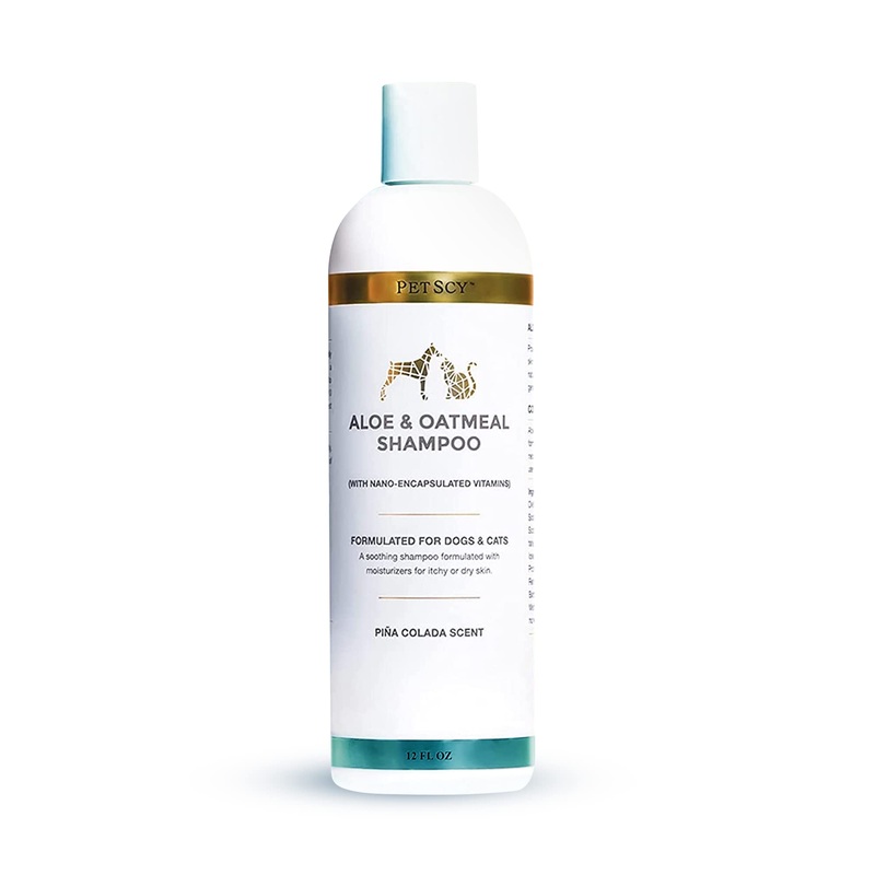 PetScy – Aloe & Oatmeal Shampoo for Dogs and Cats, Moisturizing Pet Shampoo for Skin Relief, All-Natural, Soap-Free & Gentle, Pina Colada Scent, 12 Oz