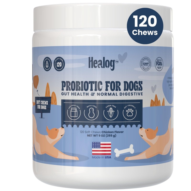 Probiotic for Dogs – 120 Chicken Flavored Soft Chews, Natural Dog Probiotics for Digestive Health, Gut Health for Dogs, Anxiety and Gas Relief, Diarrhea Control, 1 Billion CFU