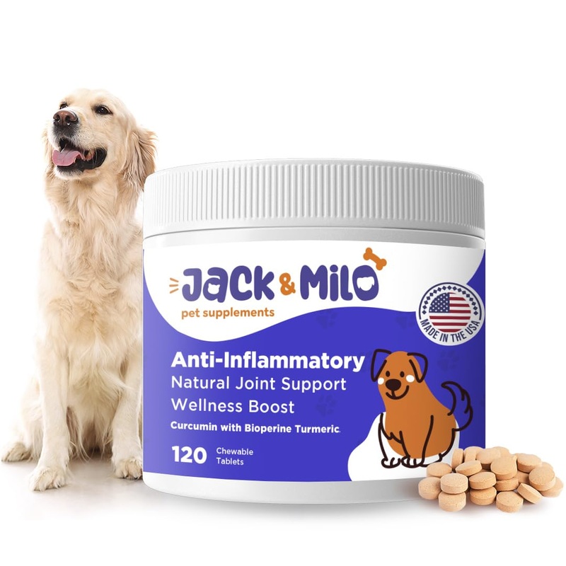 Supplement Anti Inflammatory for Dogs with Turmeric, Hip, and Joint – Dog Arthritis Pain Relief, Support for Mobility & Wellness, USA Made-GMP Certified, Non-GMO, 120 Tablets – Jack & Milo Anti-Inflammatory