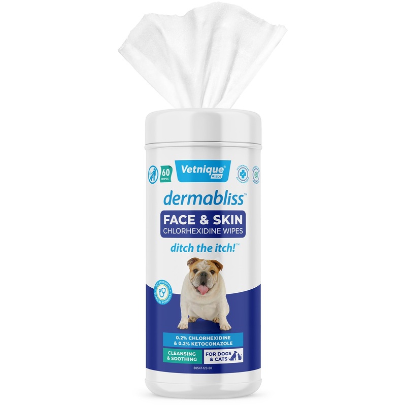 Vetnique Dermabliss Dog Face Wipes – Medicated Chlorhexidine Wipes for Dogs with Wrinkles, French Bulldog, English Bulldog Dog Grooming Wipes Cleaning & Deodorizing Dog Wipes 60ct