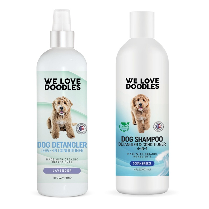 We Love Doodles 4-in-1 Shampoo (Ocean Breeze) & Dog Detangler Spray (Lavender) Bundle – Shampoo, Conditioner, and Detangler & Detangler Spray Kit – Grooming & Tangle Remover – Made in USA