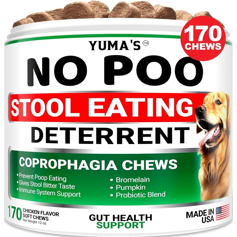 YUMA’S No Poo Chews for Dogs – 170 Ct – Coprophagia No Poop Eating Deterrent for Dogs – Stop Eating Poop for Canine – Probiotics & Digestive Enzymes Supplement – Made in USA Chicken No Poo Treats – 170 Ct