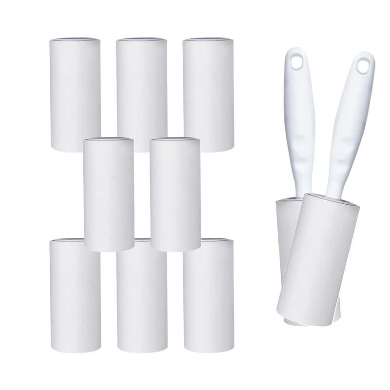 ACONDE sticky lint roller 10 rolls with 60 sheets each + 2 dispensers, replacement rolls for clothes, lint brush clothes, for sofa, bed, pet hair and carpet 12 PACK