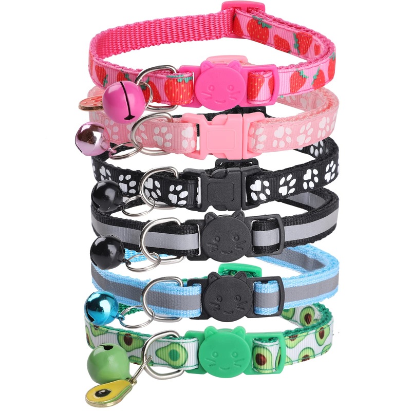 Bigqin Pack of 6 cat collars, reflective cat collars with safety clasp and bell, adjustable cat collar from 19 to 32 cm