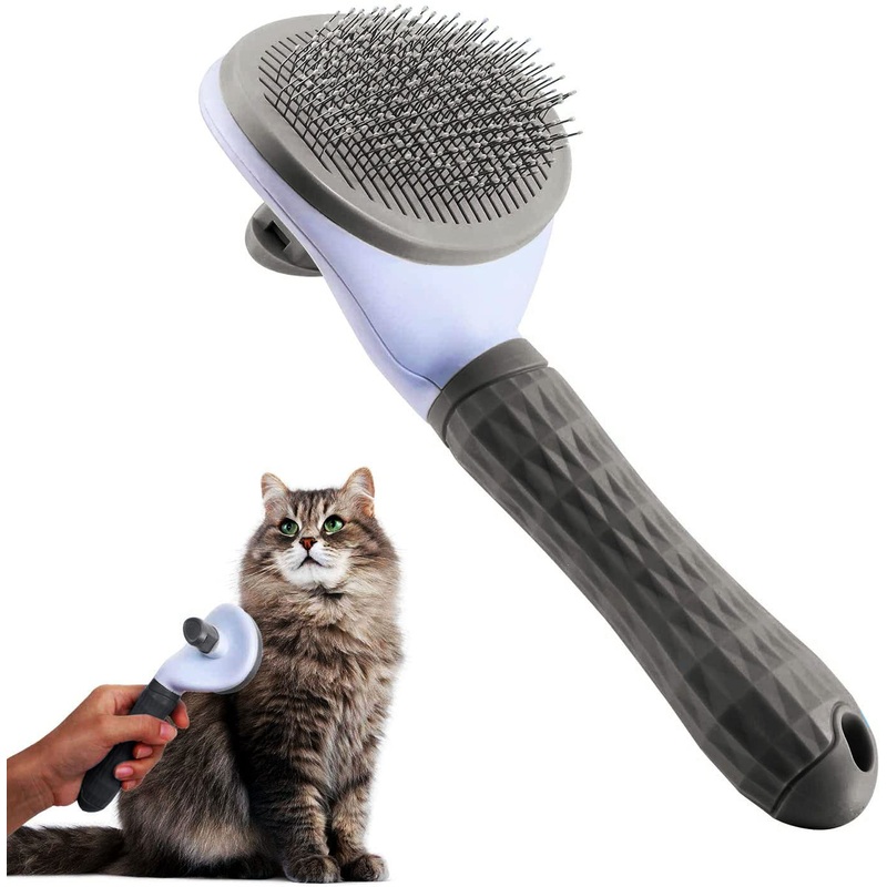 Cat brush, self-cleaning slicker brush removes undercoat cat comb dog brush cat brush short to long hair suitable gentle cats brushe short hair slicker brush (grey) grey