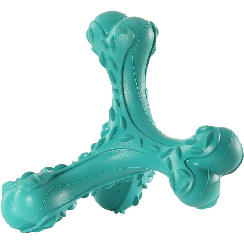 CVALIN Chew Toy for Aggressive Chewers Large Breeds Indestructible Bone Toy Durable Cleaning Toothbrush Natural Rubber Dog Toy Blue-A