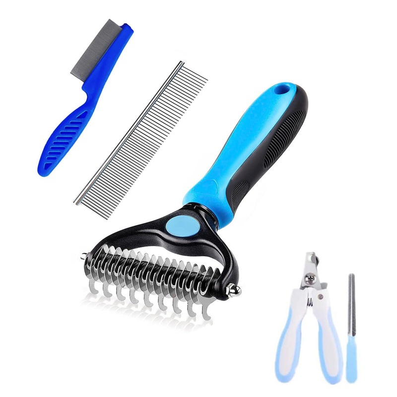 Dog Hair Comb Wire Stripper Pet Grooming Comb Set Double Sided Undercoat Rake Stainless Steel Combs Nail Clippers Nail File for Dogs Cats