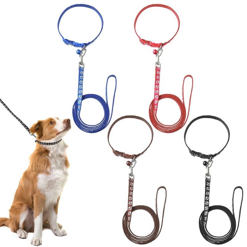 FANTESI 4 Piece Puppy Collars with Leash Set Dog Collar and Leash Adjustable Dog Collar Quick Release Soft Nylon Pet Collar for Puppies Small Medium Dogs Cats