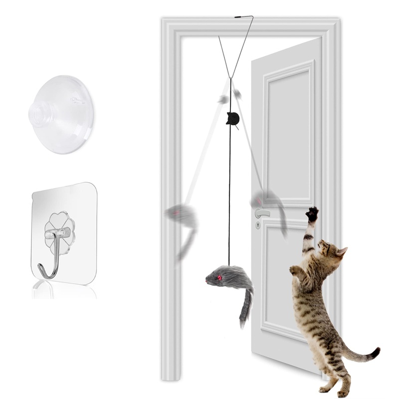 FYNIGO Cat Toy Self-employment Hanging Door Frame Elastic Mouse for Cats and Kittens, Interactive Dancer Cat Toy Mice for Cat Run and Against Boredom 1 Piece