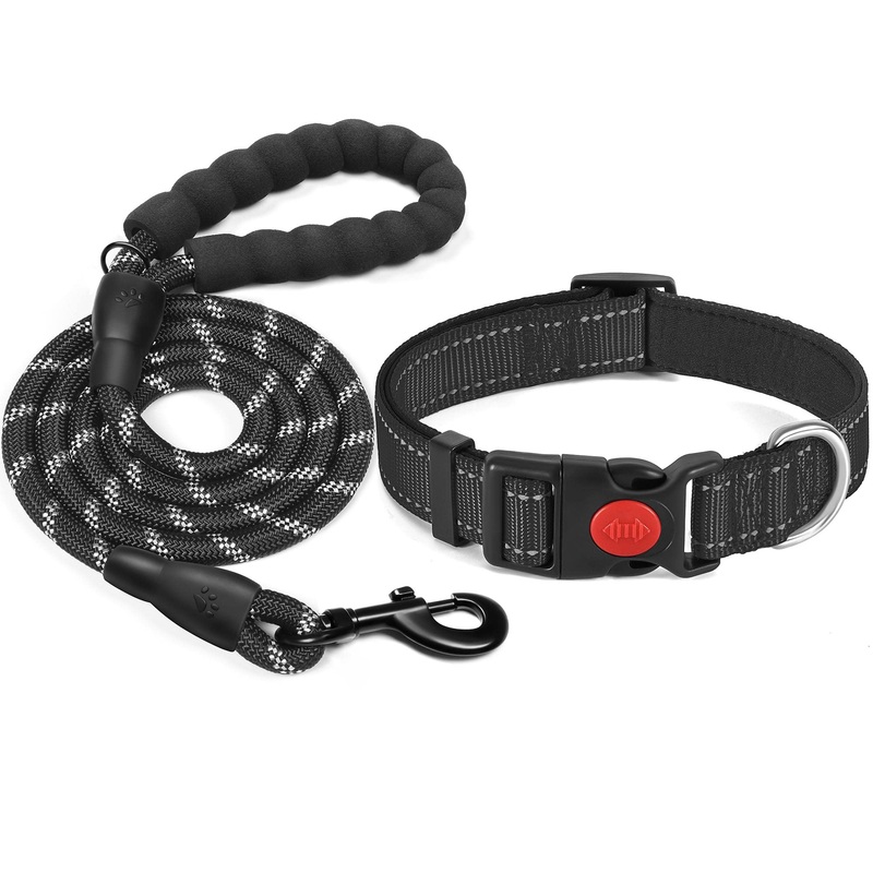 haapaw Reflective Dog Collar Padded with Soft Neoprene Breathable Adjustable Nylon Dog Collars for Small Medium Large Dogs M (Pack of 1) Black