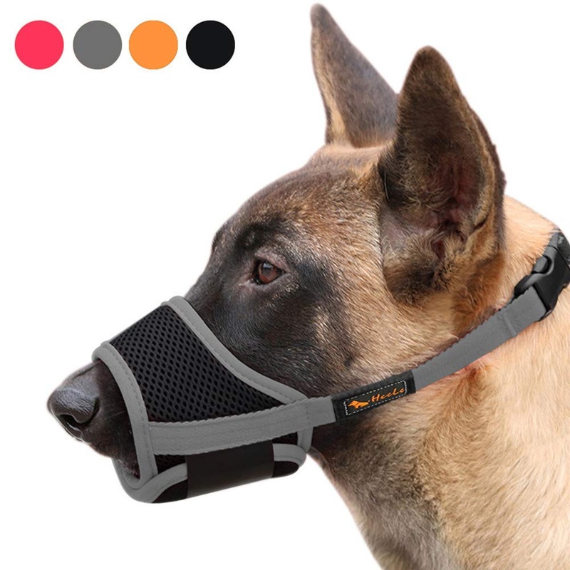 HEELE Nylon Dog Muzzle, Adjustable Strap, Breathable, Secure, Quick Fit for Small, Medium Dogs, Prevents Biting, Chewing and Barking (S, Grey) S