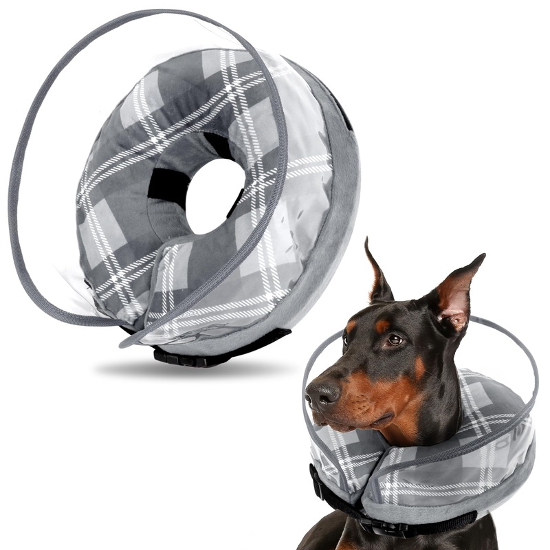 Inflatable Neck Brace for Dogs, Protective Collar for Dogs & Cats, Inflatable Collar for Recovery After Operations or Wounds, Leak Protection Inflatable Neck Brace, Protective Collar Dog Collars Gray M