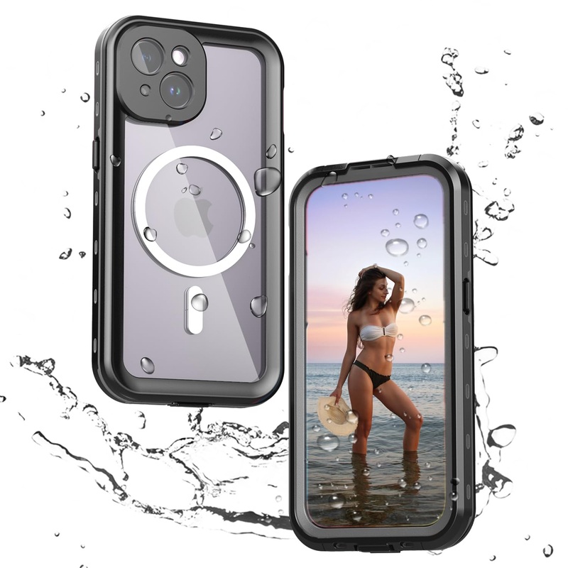 IP68CASE Waterproof Case for iPhone 15 Magnetic Shockproof Dustproof Case with Magsafe Screen Protector Underwater Swimming Outdoor Armored Case 360 Degree Protective Case for iPhone 15 6.1″ Black black