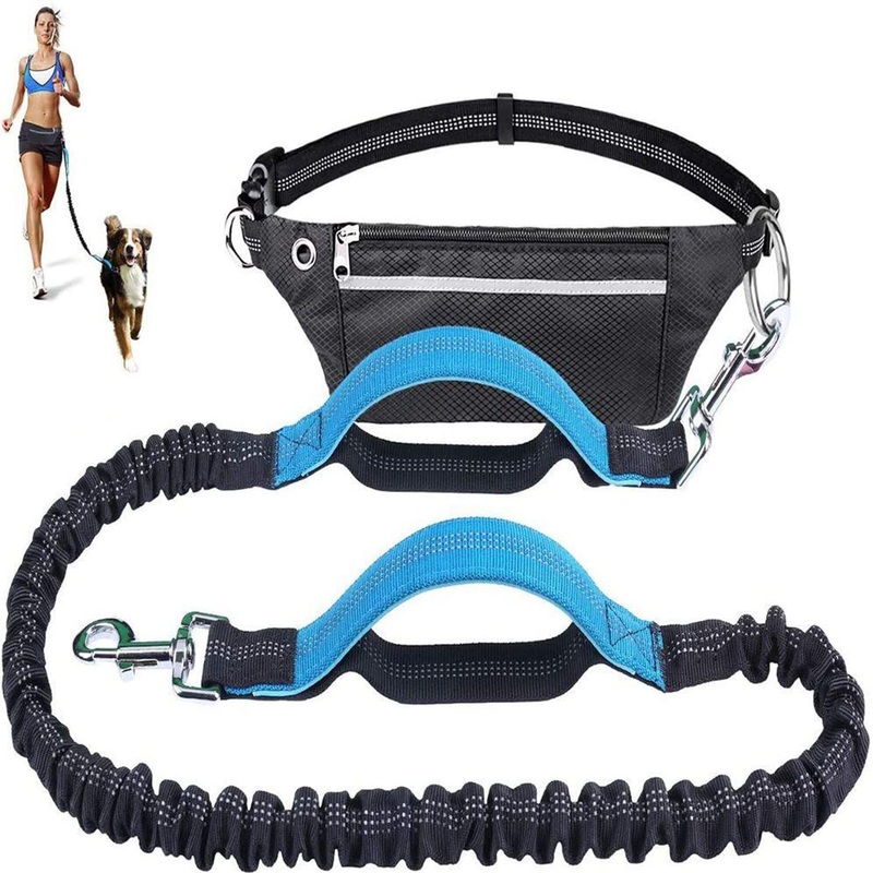 Jogging leash for dogs – hands-free leash with belt bag, 120 cm to 150 cm adjustable and with reflective seams hip belt bungee leash, for large medium dogs running, jogging, hiking