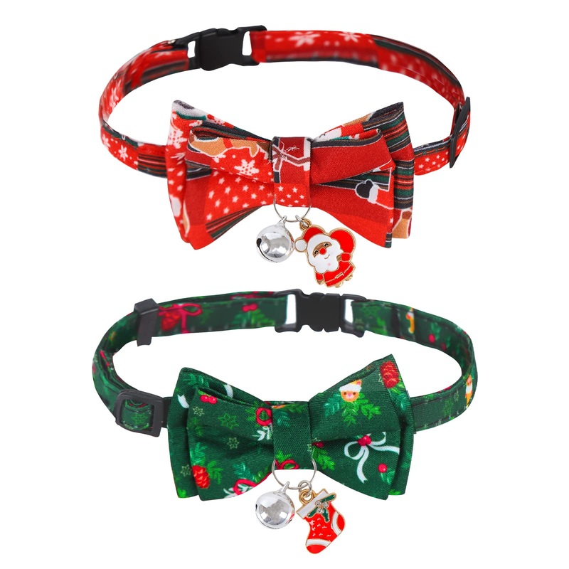 Pack of 2 Christmas cat collar, dog collar, Christmas cat collar with cute bow tie and bell, cat collar, Christmas cat collars with bow for cats, kittens and puppies