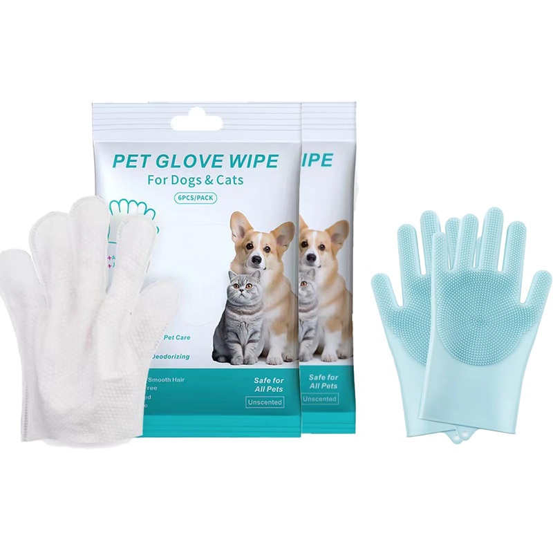 Pet Grooming Glove Wipes Combination,Pet Bathing Wipes for Dogs & Cats, Cleaning & Deodorizing Grooming Gloves, Nourish Fur Glove Wipes for Daily Care and Traveling, Rinse Free.12PCS, white