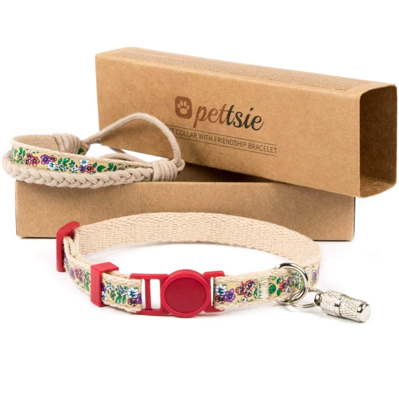 Pettsie Cat Collar with Safety Clasp and Friendship Bracelet for Her, ID Tag Included, Strong Cotton, D-Ring for Accessories, Adjustable Size 5-8″ 5-8″ Red