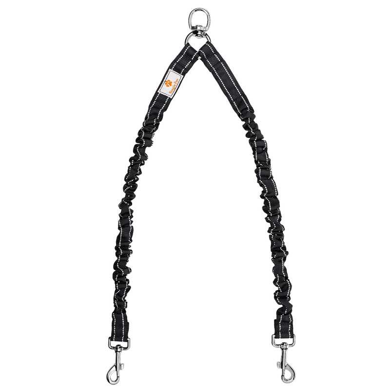 Snagle Paw dog leash for 2 dogs, elastic double leash training leash, shock absorber reflective bungee leash walk 2 dogs 0-15kg black