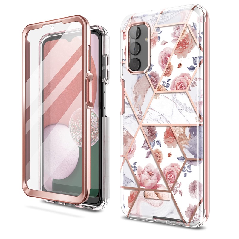 SURITCH Compatible with Samsung Galaxy A13 4G/5G Case 360 Degree Cases with Integrated Screen Protector Silicone Complete Protection Mobile Phone Case Protective Cover for Samsung Galaxy A13 Case (Marble Rose) Marble Rose