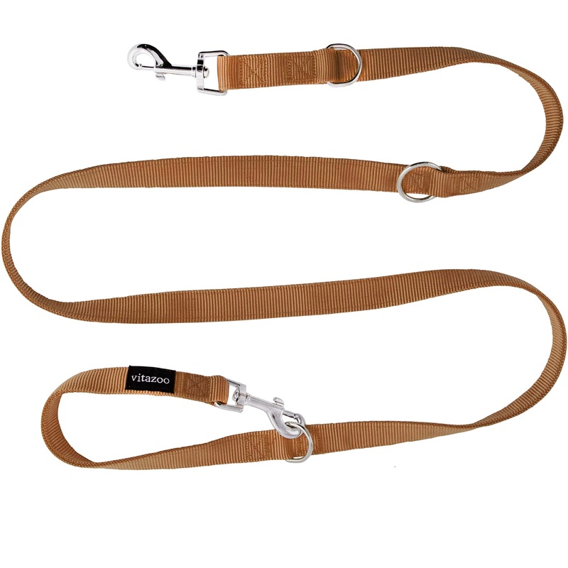 vitazoo dog leash in brown 2mx2.5cm, solid and adjustable in 3 lengths – suitable for large and strong dogs – dog leash, double leash