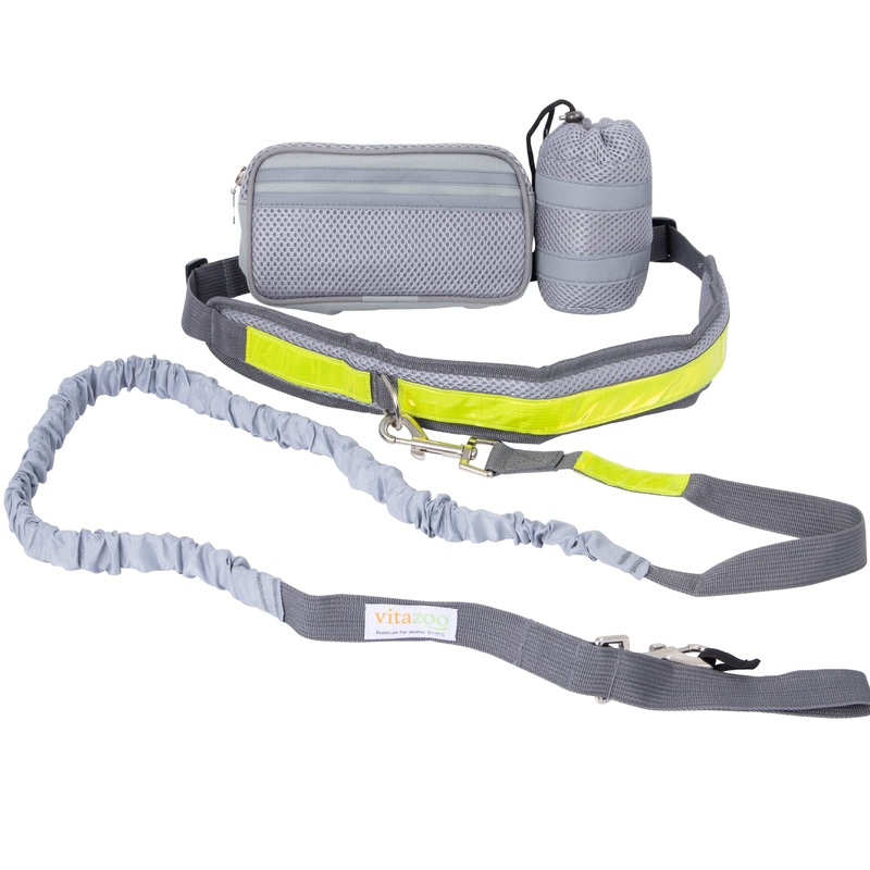 vitazoo jogging leash for dogs with waist belt – elastic running leash with adjustable running belt – dog leash with belt bag & reflective sections – jogging leash for dogs