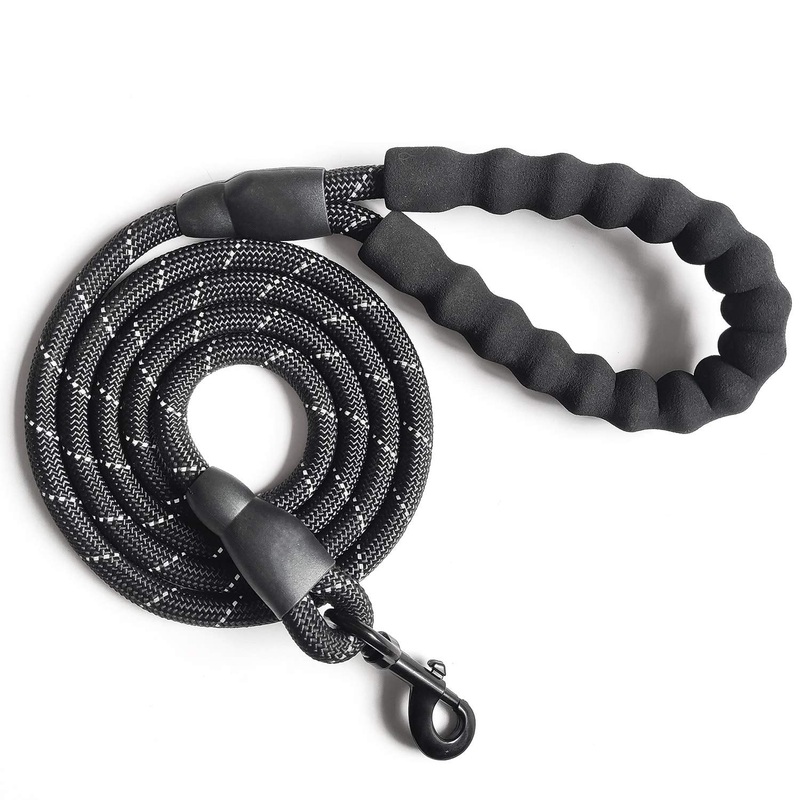 VLDCO 10ft Dog Leash Extra Heavy Duty Climbing Rope Comfortable Padded Handle Highly Reflective Threads for Small Medium Large Dogs 1/2″ Diameter (Black) Black Black