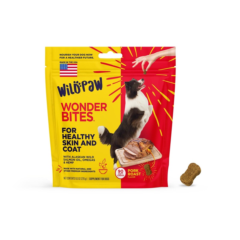 WonderBites for Healthy Skin and Coat – Skin & Coat Health Supplement for Dogs – Salmon Fish Oil Supplement – Hemp Chews for Dogs with Zinc – 90 Soft Chews