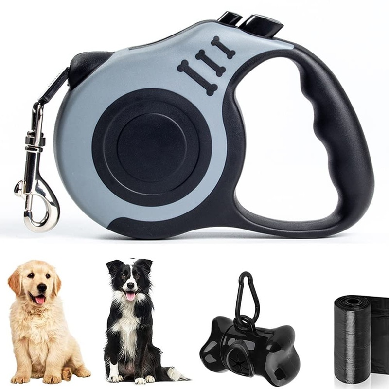 5 m retractable dog leash, dog retractable leash for large dogs, retractable dog leash for small medium-sized dogs, dog leash strap retractable leash, with garbage box and garbage bag, non-slip handle, for dogs up to 20 kg
