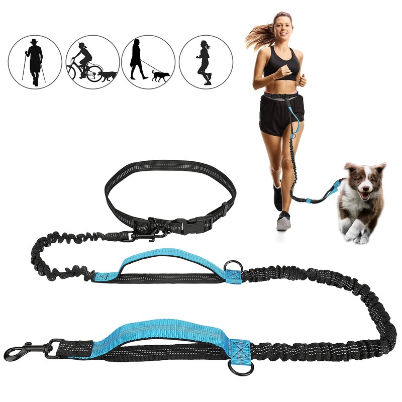 Achort Handsfree Dog Leash Adjustable Running Leash Puppy Leash for Dogs, Dog Belt Dog Leash Waist Belt Freestyle Lead, Reflective Stitching, for Dogs up to 110lbs (Blue) Blue