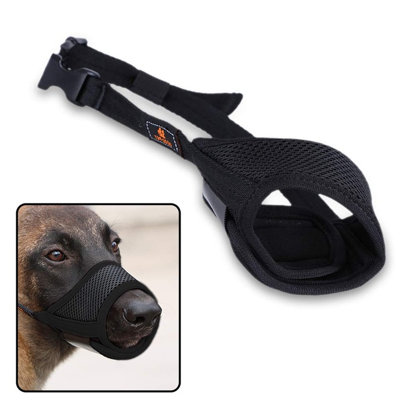 Andiker Mesh Dog Muzzle with Adjustable Loop and Soft Pad, Dog Training Muzzle Prevents Barking, Biting and Chewing (Black, Size M) Black