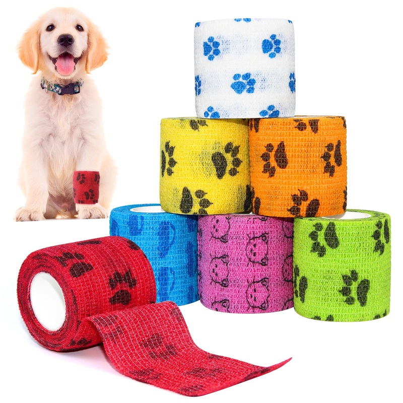 aurorayer Pack of 7 self-adhesive bandages, 5 cm x 4.5 m, self-adhesive bandage, fixing bandage, self-adhesive bandage, dog, pet, vet wrap for cats, dogs, horses, leg adhesive bandage