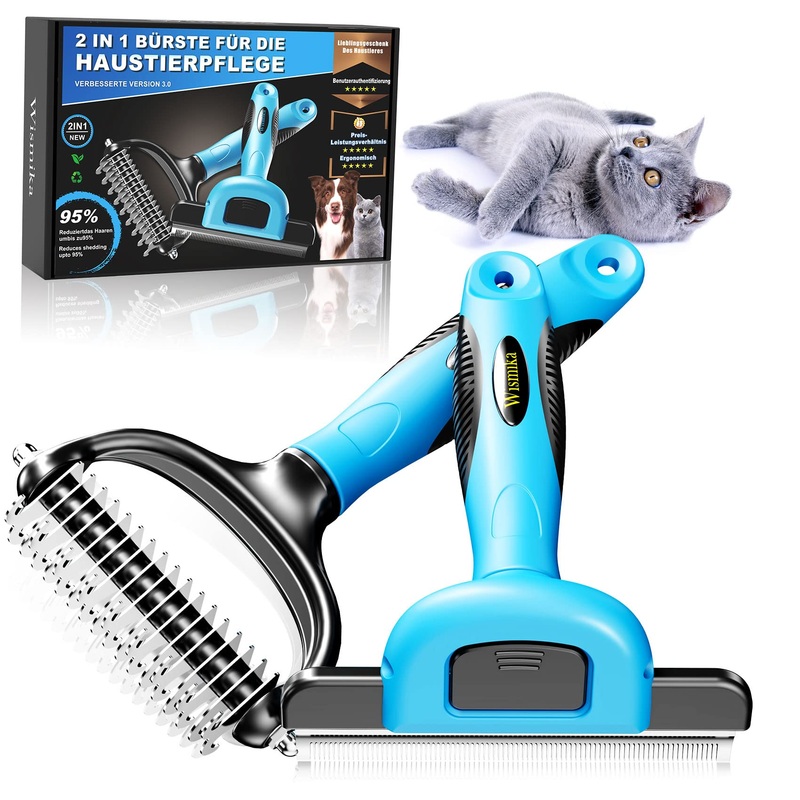 Cat brush, dog brush, 2-in-1 undercoat brush for medium & long hair | Professional dog brush undercoat or undercoat brush cat | Stainless steel dog comb- For medium to large cats & dogs