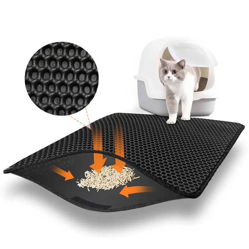 Cat Litter Mat, 60×45 CM Cat Litter Mat, Double Layer Waterproof Design Cat Mat Litter Box, Honeycomb Mat Cat Litter Mat, Cat Litter Mat Black Black 60*45cm